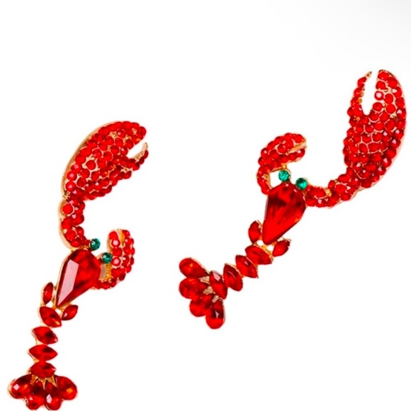 Red Crystal Lobster Earrings - Picture 2 of 3